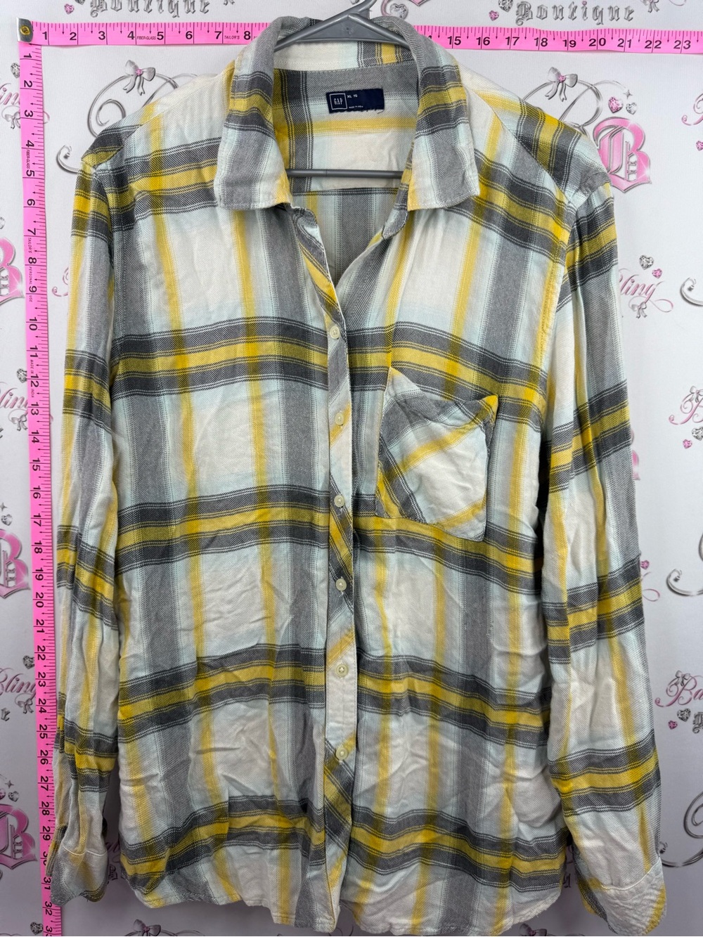 GAP button up shirt Yellow Gray White Plaid Button-Down Shirt - Women's